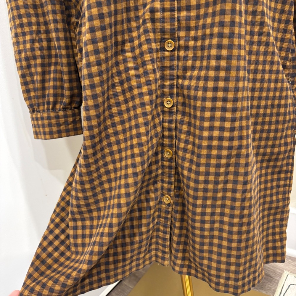 Garnet Hill Daphne Corduroy Dress Brown Check Plaid Gingham Ruffle Mock Neck M - Picture 5 of 11